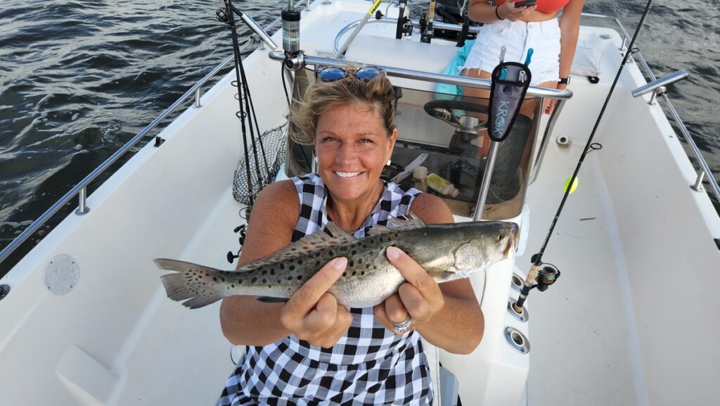 a picture of Speckled Trout Bite Turns on in Georgetown with Harvest Moon Fishing Charters